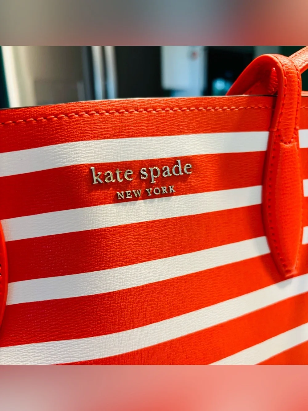 kate spade NWT Orange White Striped Tote with Detachable Pouch